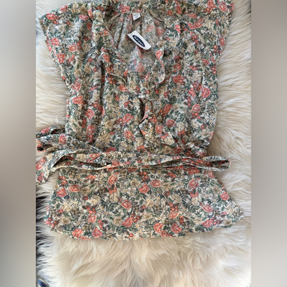 Old Navy Floral Ruffle Blouse - Pink and Green - Picture 12 of 12
